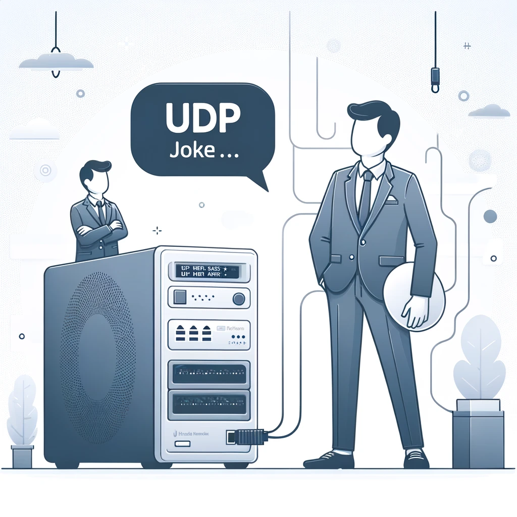 Illustrated by our virtual artist, I can tell you a joke about UDP but you might not get it.